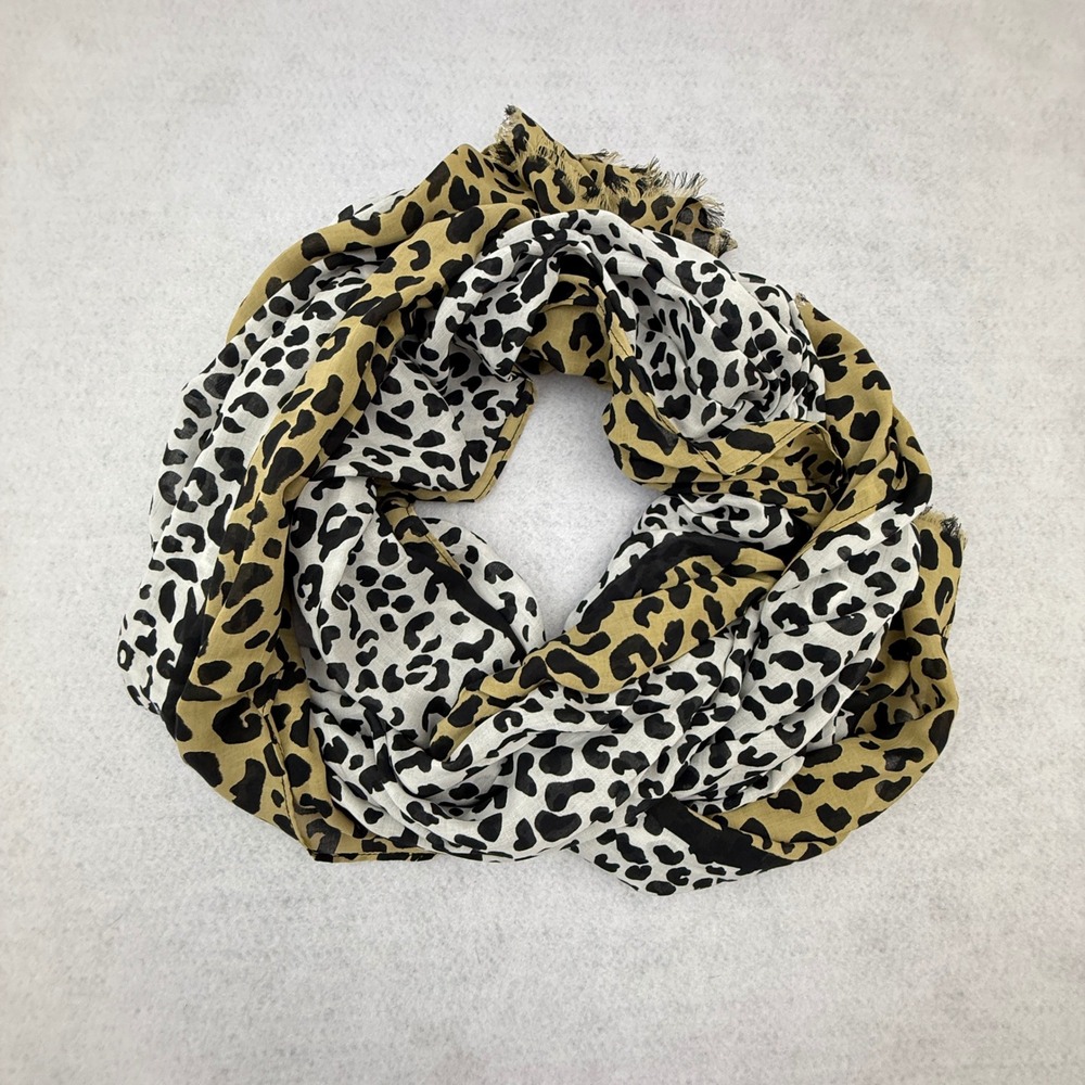 Talbots Scarf Womens One Size Tan Leopard Print Modal‎ Fringed Lightweight